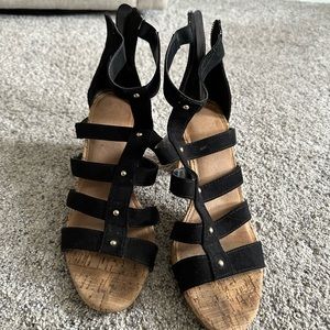 Black Suede Strappy Wedges
